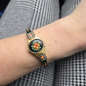 JAI 17 Jewels Peek a Boo Watch Enamel Floral Swiss Made